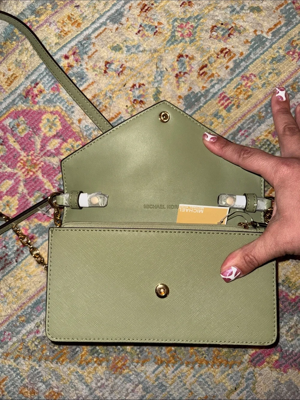 Michael Kors Mint Green Envelope Crossbody with Gold Chain